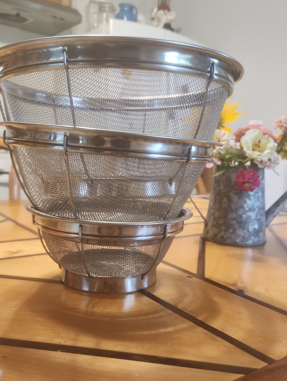 Set Of 3 Pampered Chef Colander Strainers Stainless Steel Mesh
